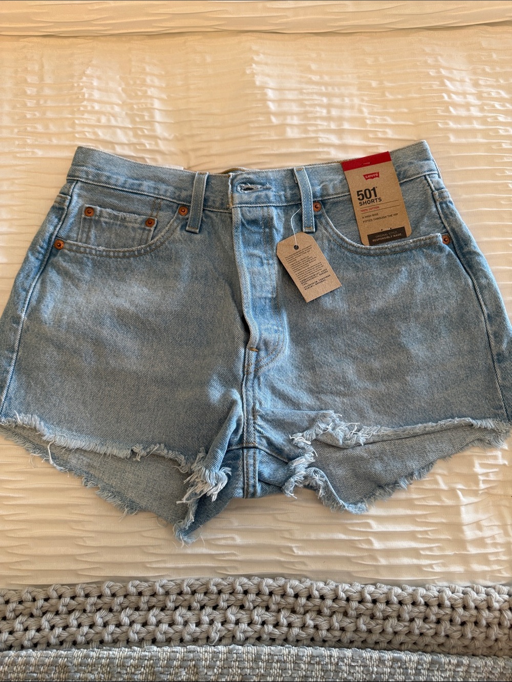 Levi's Light Blue Distressed 501 Jean Shorts